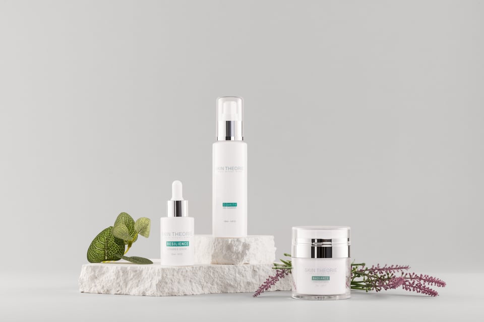 Skin Theorie 3-step ritual bundle — cleanser, serum, and day cream