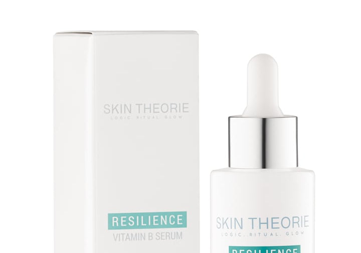 Skin Theorie Resilience Vitamin B Serum bottle with dropper detail, 30ml